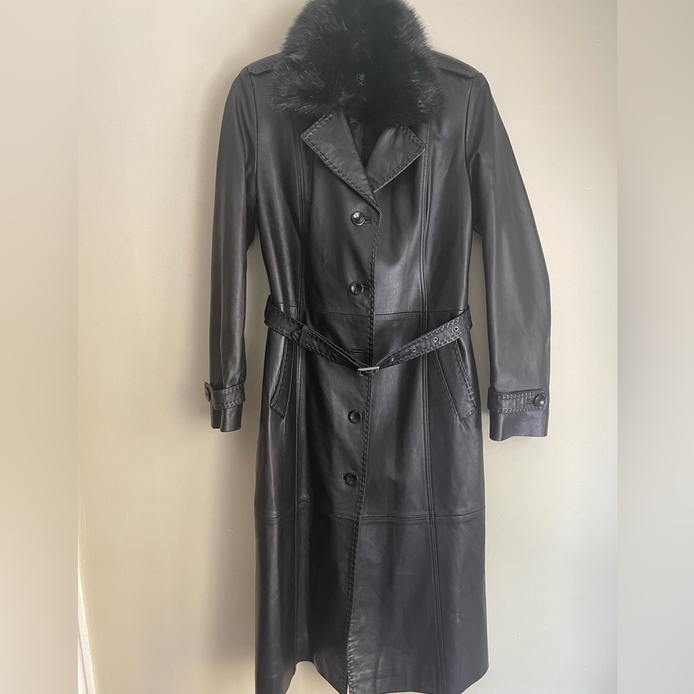 Foreign Brand, 100% lambskin trench coat , Color:Black, Size:S